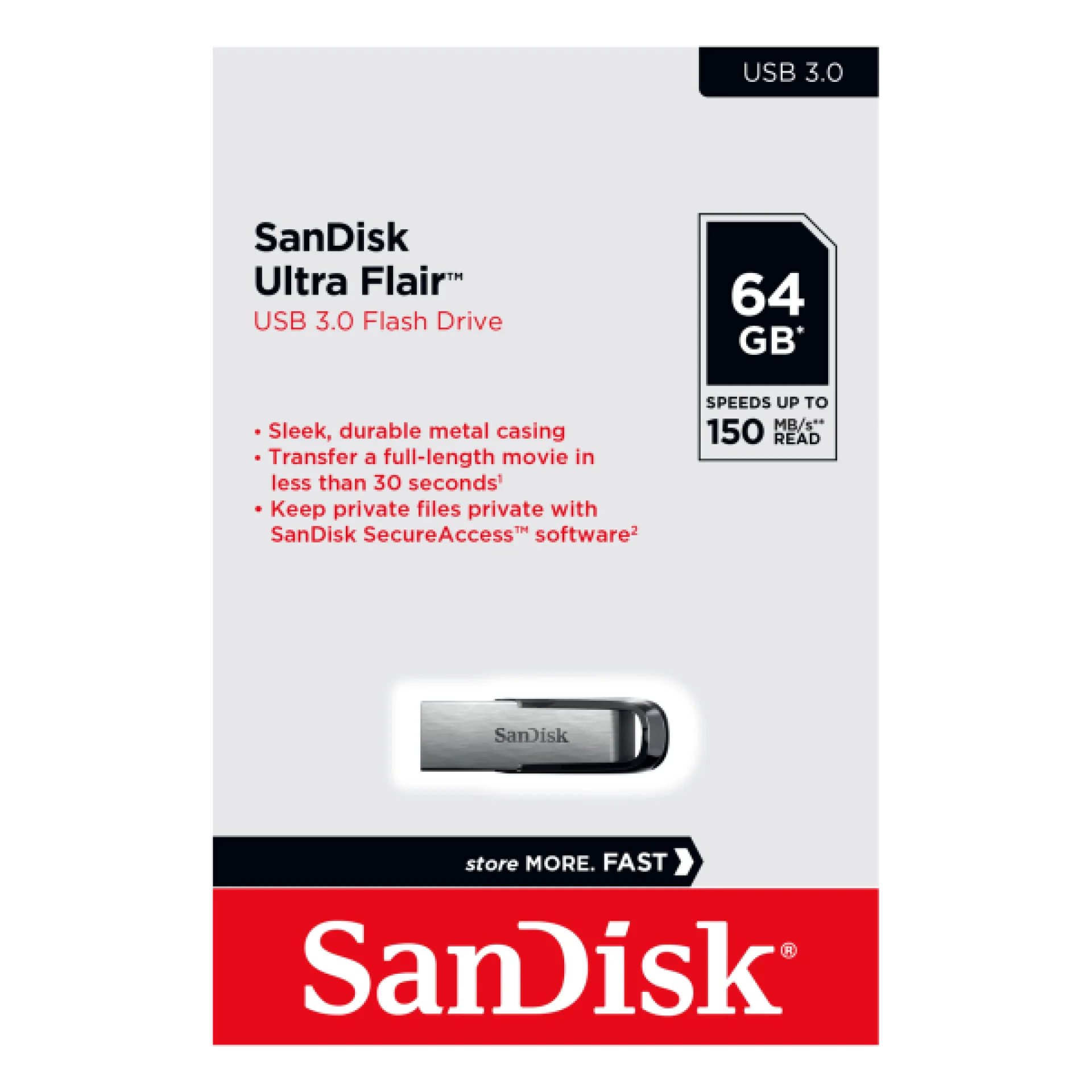 SanDisk Ultra Flair 64GB USB Flash Drive - فلاش ميموري سان ديسك الترا فلاير 64 جيجابايت