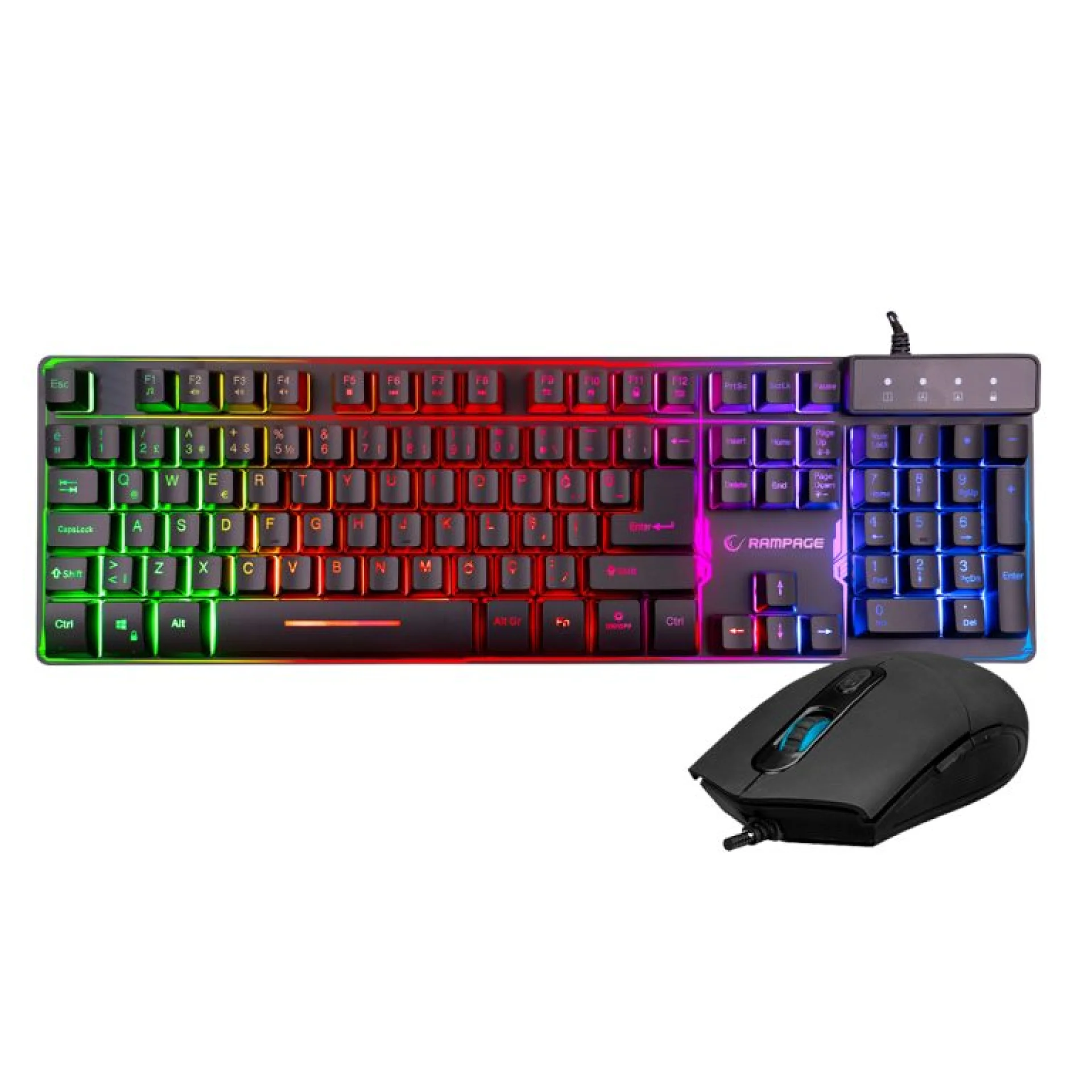 Rampage KM-RX9 Black Usb Rainbow Floor Backlight US Layout Standard Gaming Keyboard+ Mouse Set