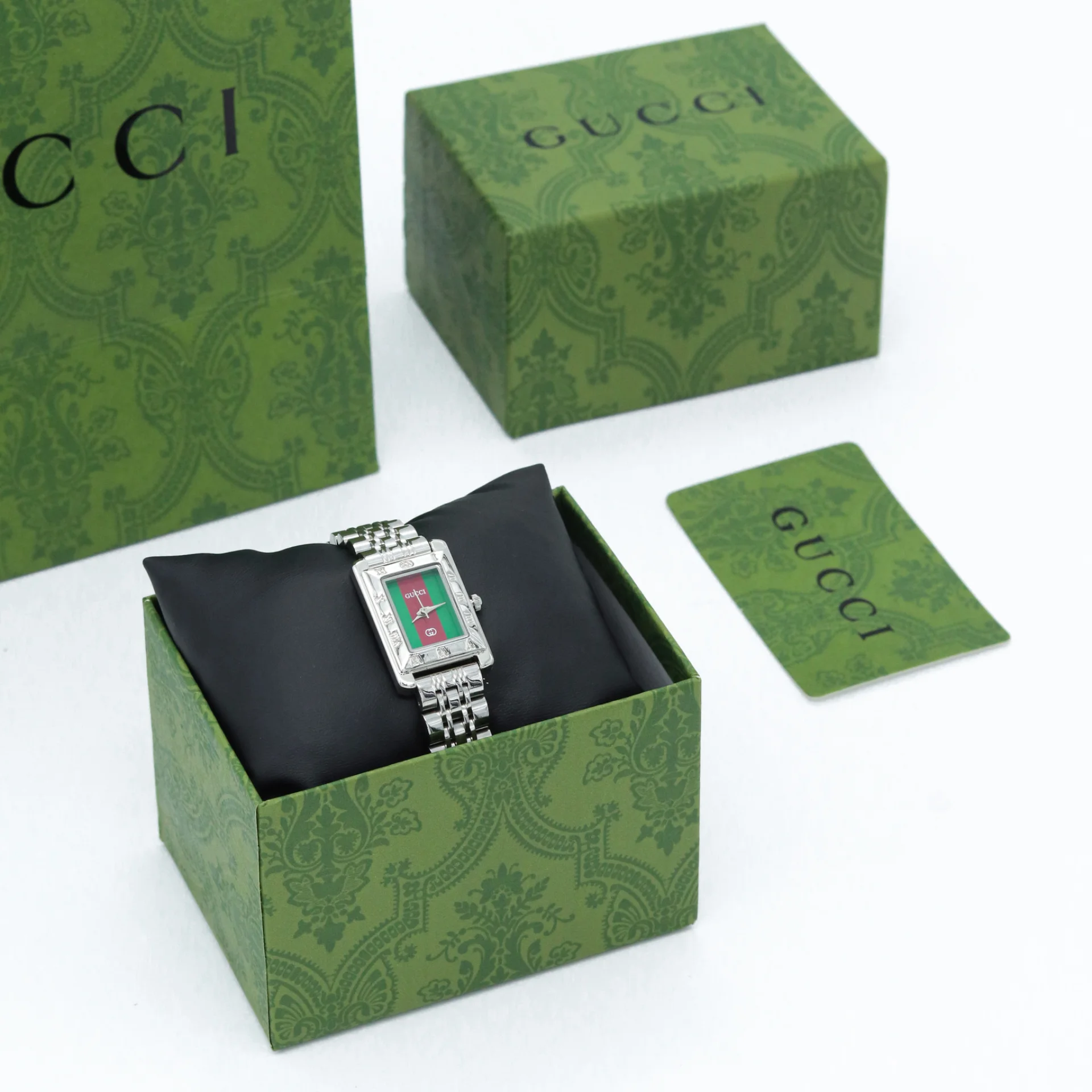 ساعة GUCCI فضي اخضر و احمر