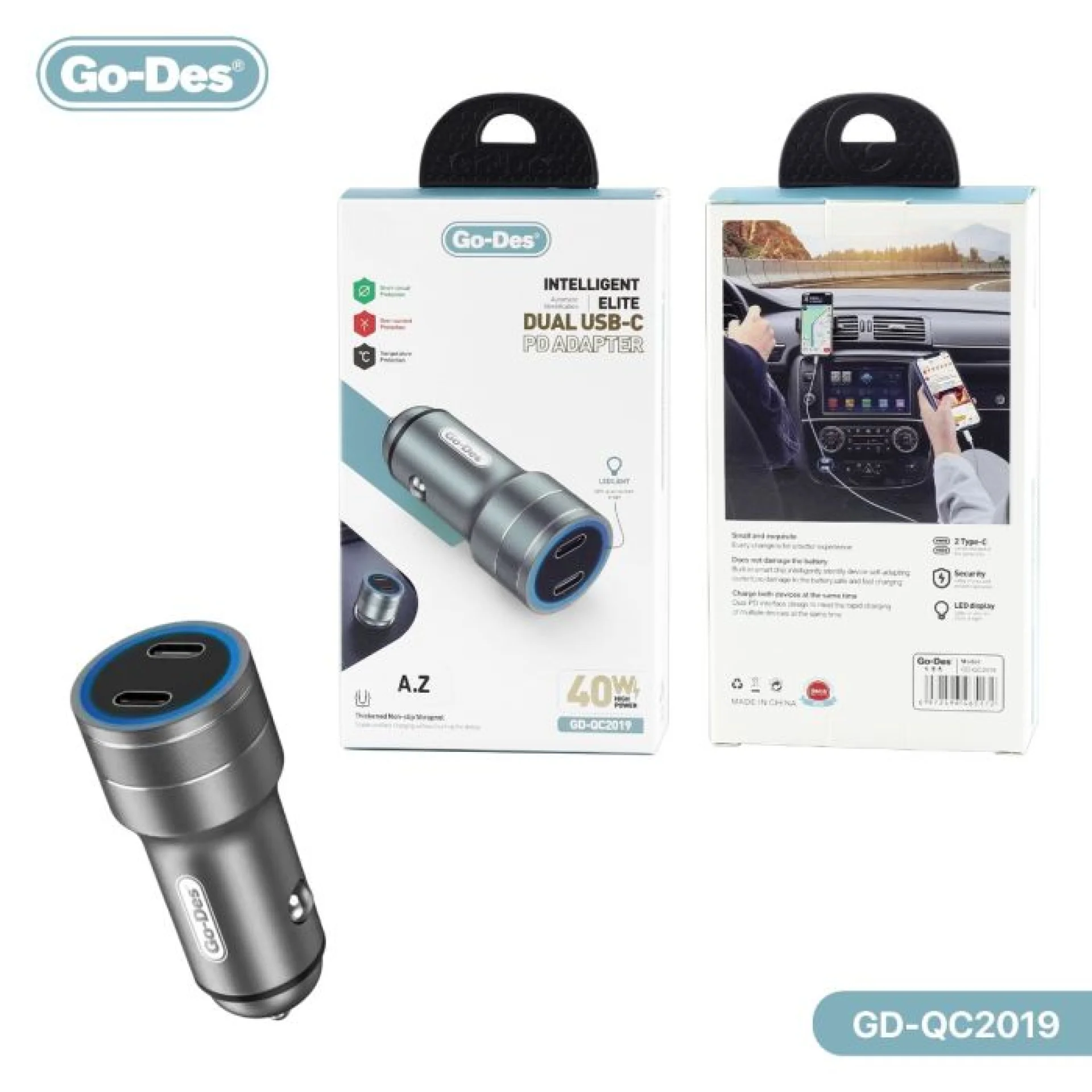 شاحن سيارة GO-DES GD-QC2019 40W PD