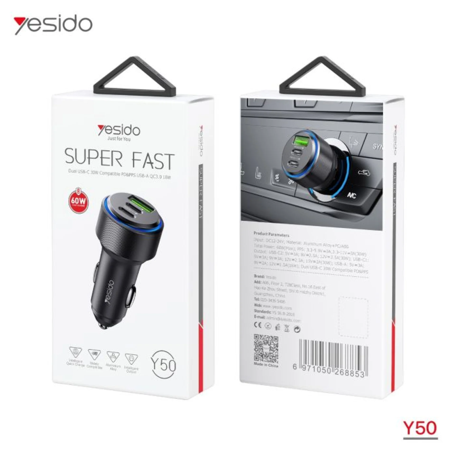 شاحن سيارة YESIDO Y50 60W PD