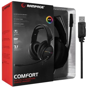 Rampage RGW9 COMFORT Black USB 7.1 Surround Sound RGB Gaming Headset with Microphone (30436)