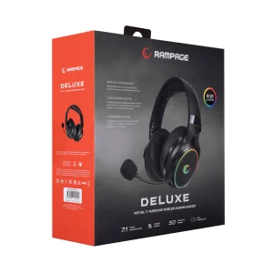 Rampage RM-K81 DELUXE Black 7.1 Surround Bluetooth RGB Led Rechargeable Gaming Headset Retractable Mic Foldable Earpads (34848