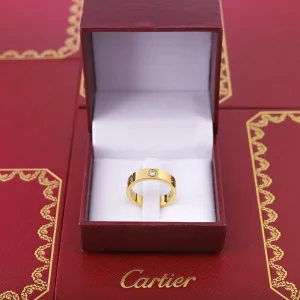 خاتم كارتير ذهبي وفضي  زركون - Cartier Ring Love